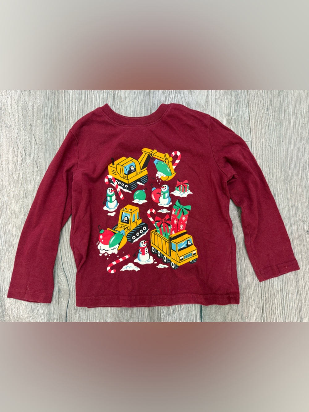 jumping beans Boys 4T Maroon Construction Holiday or Christmas Long Sleeve Tee